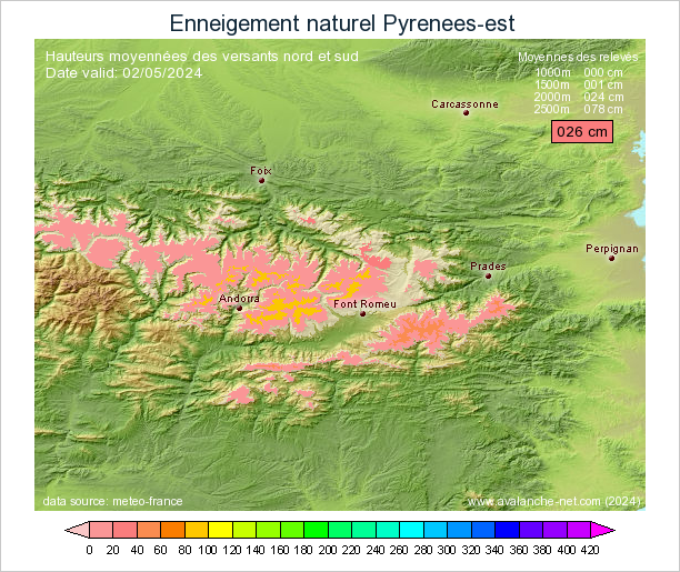 Carte enneigement Pyrenees Est