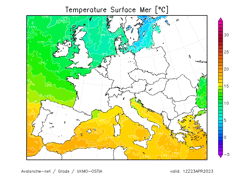 Carte température mer : Europe